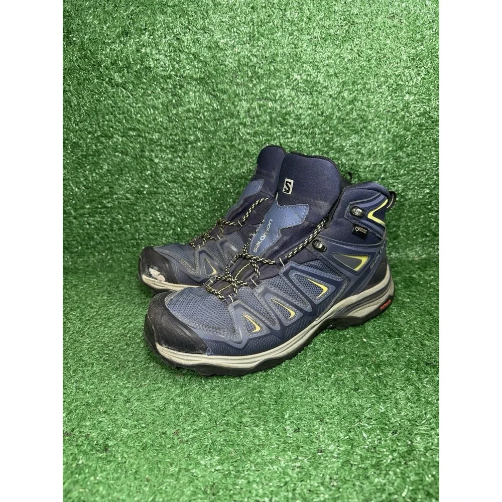 Salomon X Ultra 3 Gore Tex Women Size 8.5 Blue Hiking Trail Boots Hi Top Sneaker